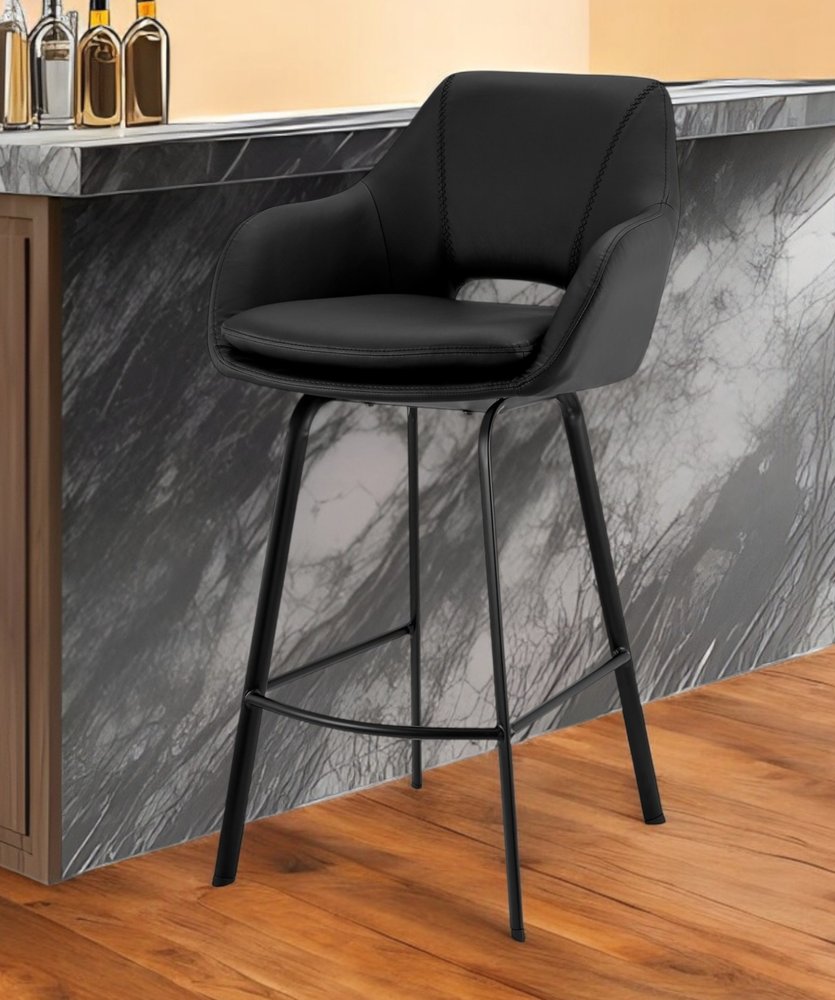 26" Black Fabric and Iron Low Back Counter Height Swivel Bar Chair