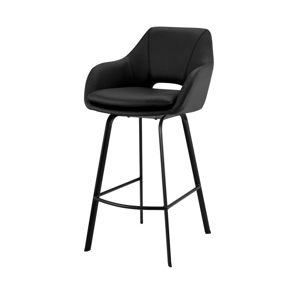 26" Black Fabric and Iron Low Back Counter Height Swivel Bar Chair