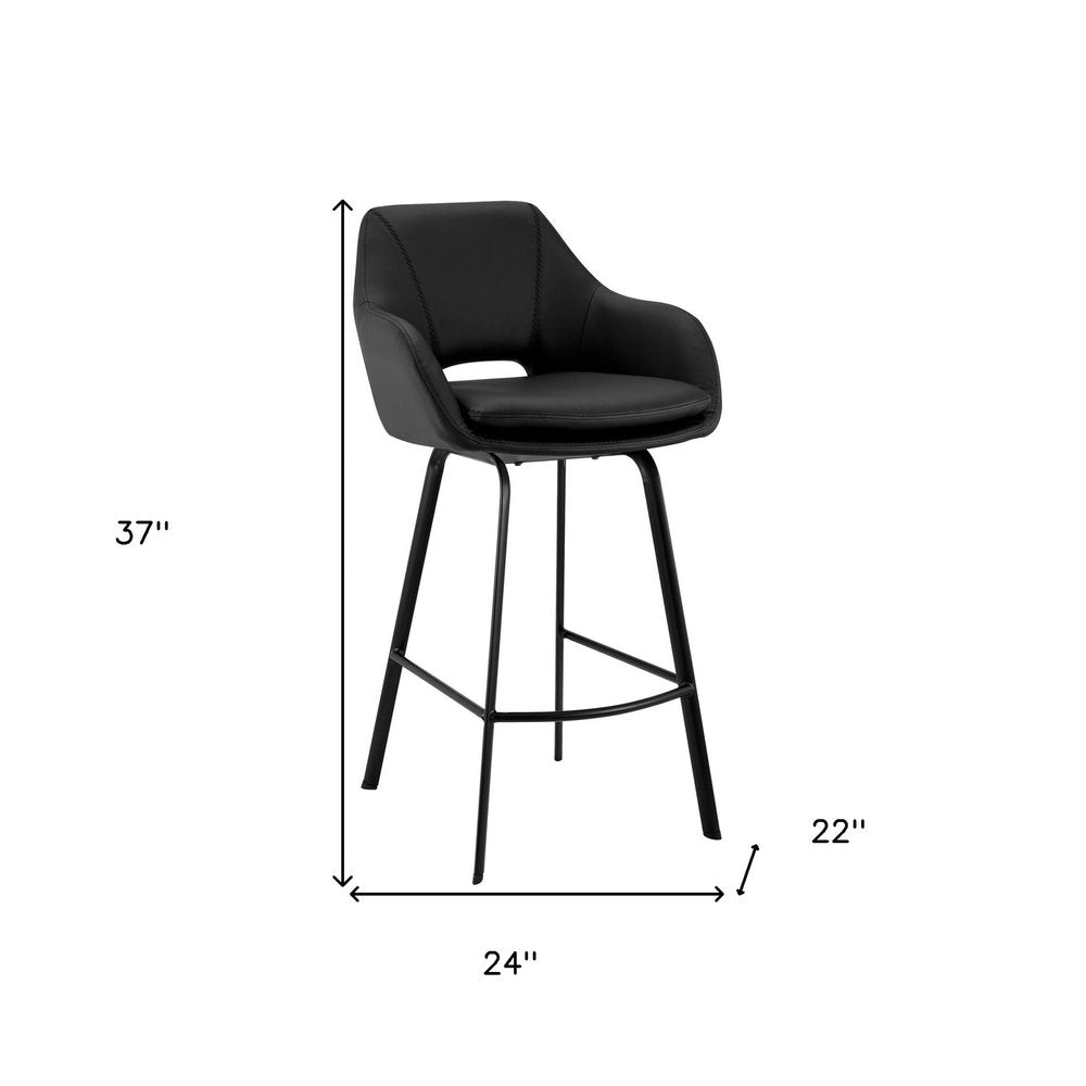 26" Black Fabric and Iron Low Back Counter Height Swivel Bar Chair