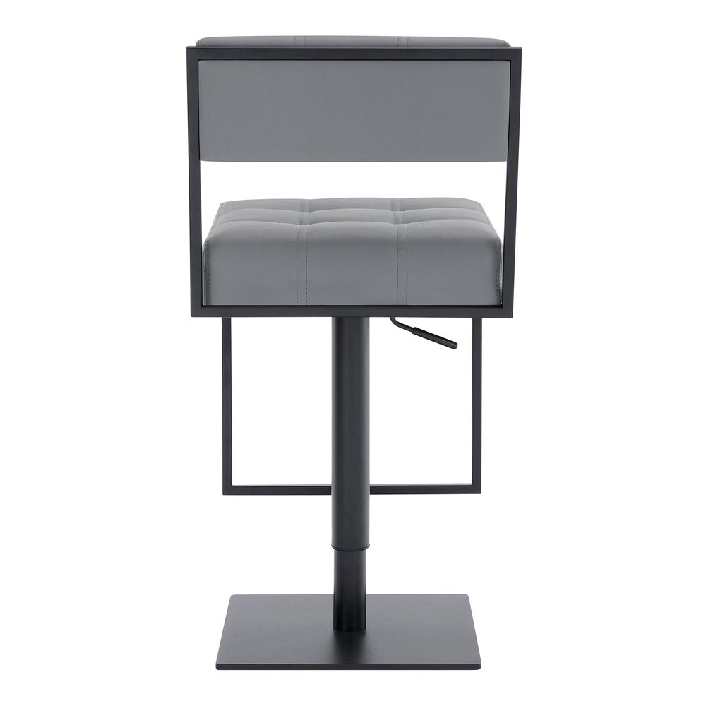 25" Gray And Black Faux Leather And Iron Swivel Low Back Adjustable Height Bar Chair