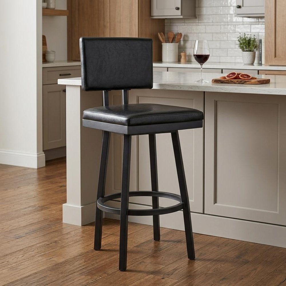 26" Black Iron Swivel Counter Height Bar Chair