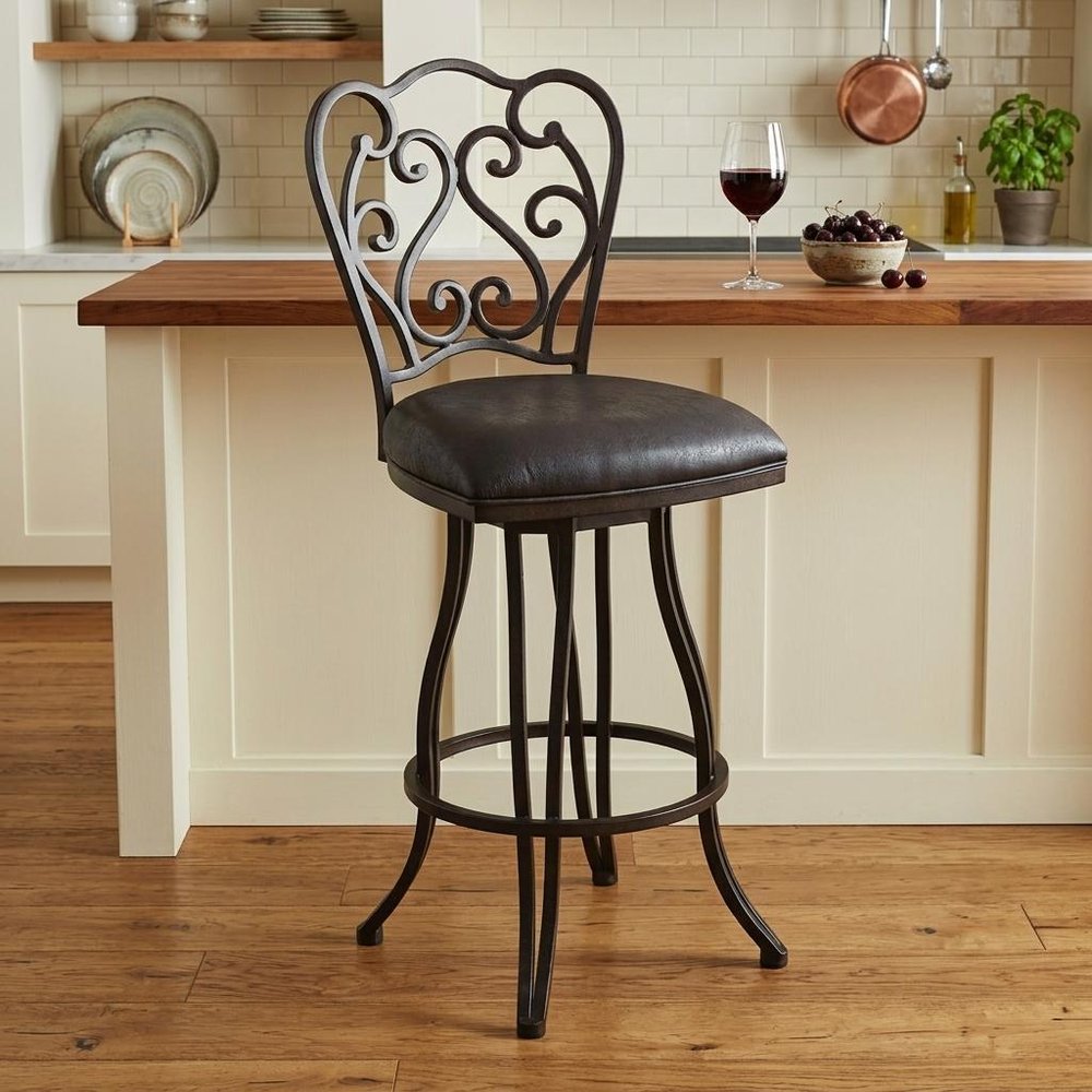 26" Espresso Iron Swivel Counter Height Bar Chair
