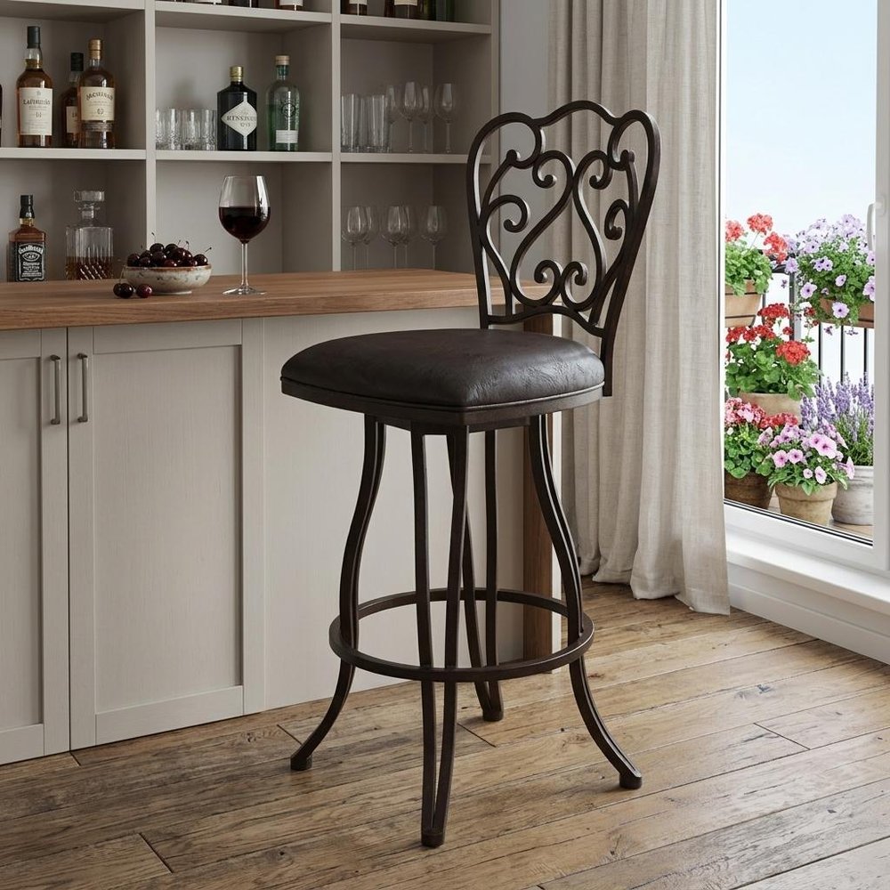 30" Espresso Iron Swivel Bar Height Bar Chair