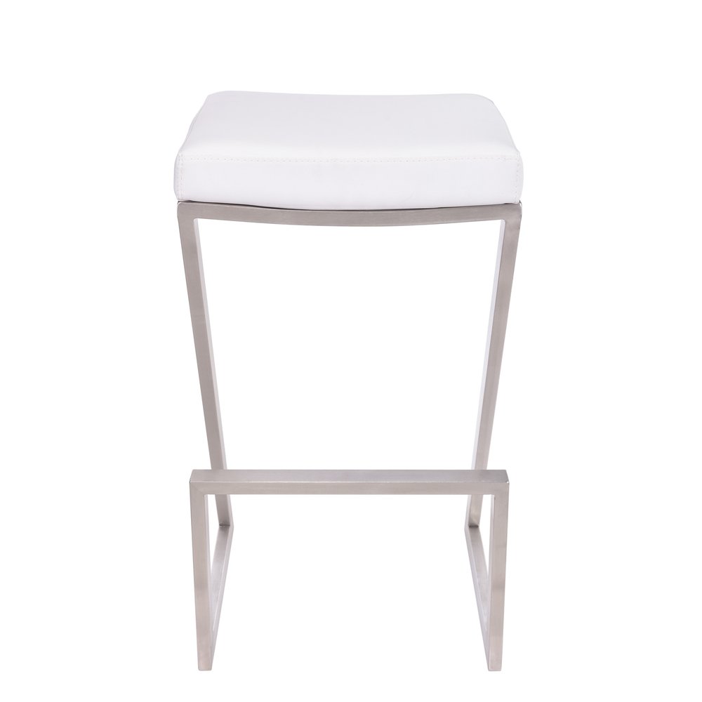 26" White And Silver Iron Backless Counter Height Bar Chair