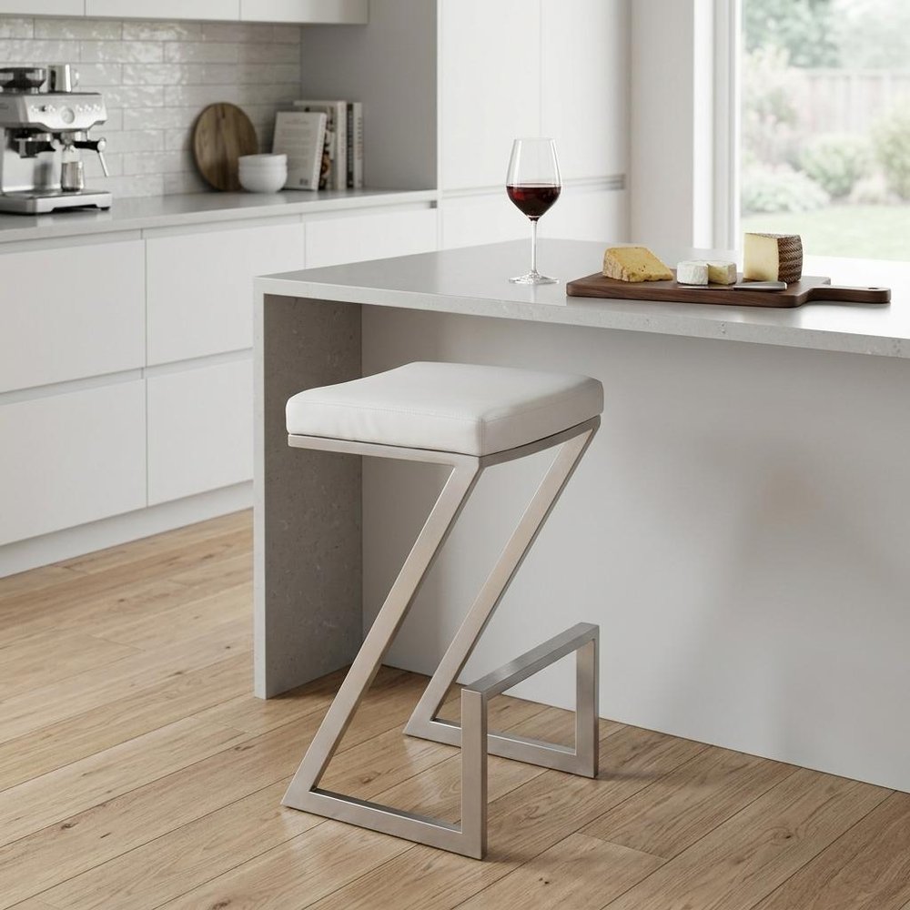 26" White And Silver Iron Backless Counter Height Bar Chair