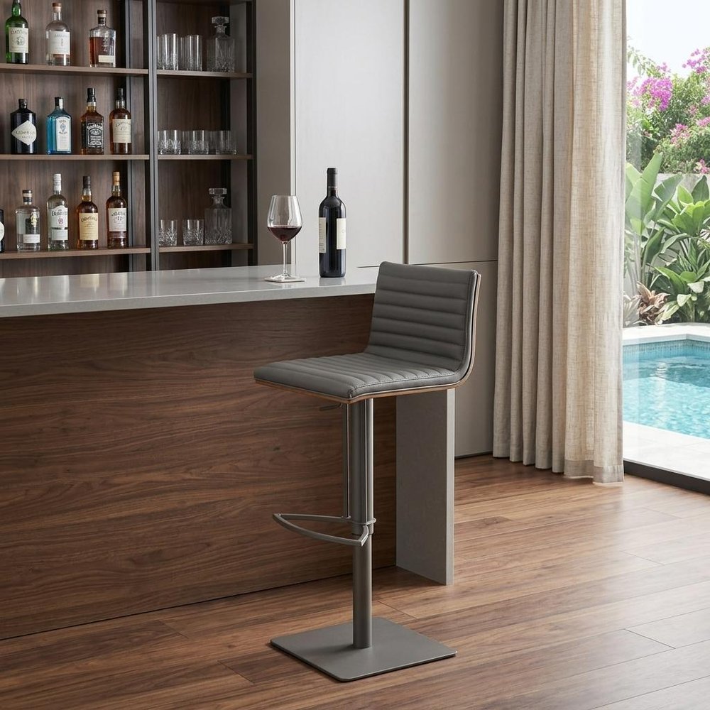 22" Gray Iron Swivel Low Back Adjustable Height Bar Chair