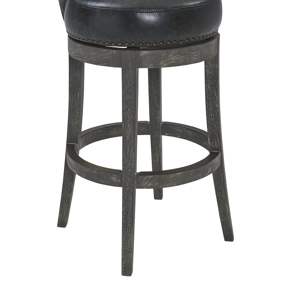 31" Onyx and Gray Faux Leather and Solid Wood Low Back Bar Height Swivel Bar Chair