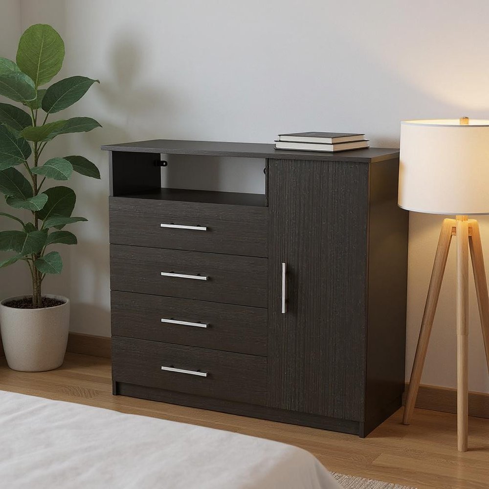36" Black Manufactured Wood Four Drawer Combo Dresser