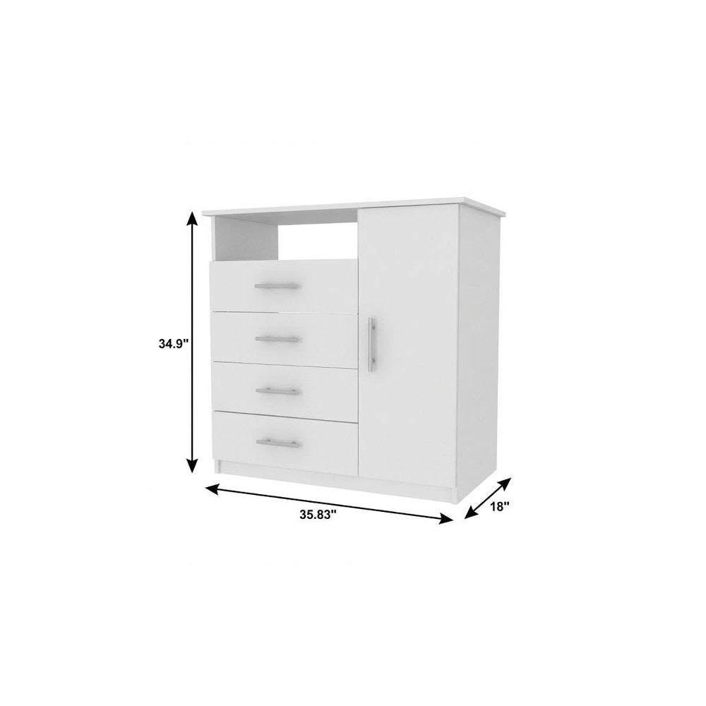 35" White Wood Four Drawer Combo Dresser