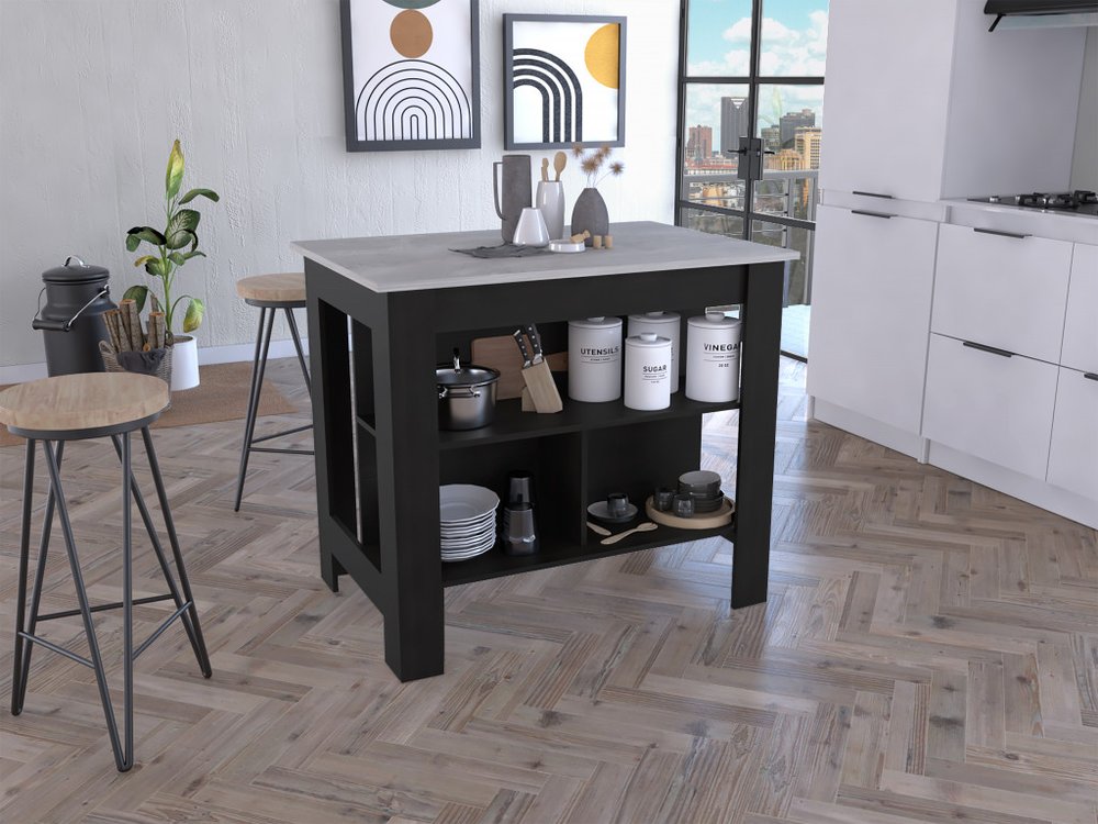 Black and Ivory 41" Kitchen Island With Storage