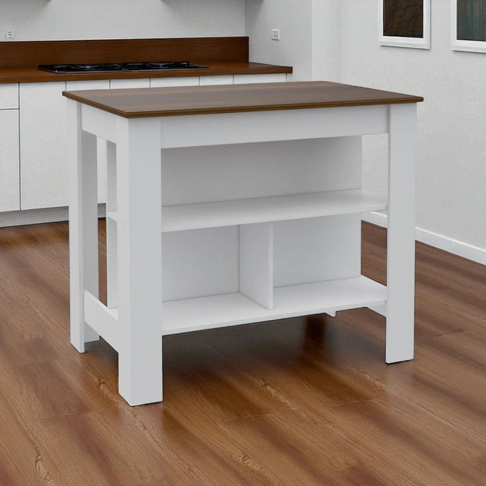 White and Brown 41" Kitchen Island With Storage