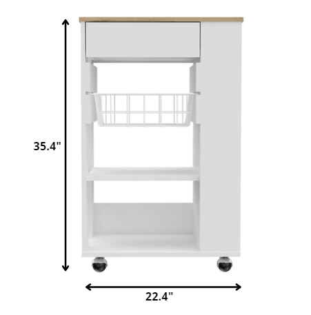 White and Brown 22" Rolling Kitchen Cart With Storage