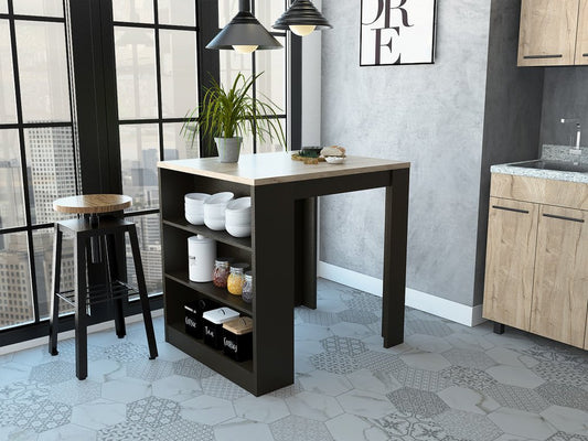 Black and Natural 36" Kitchen Island With Storage