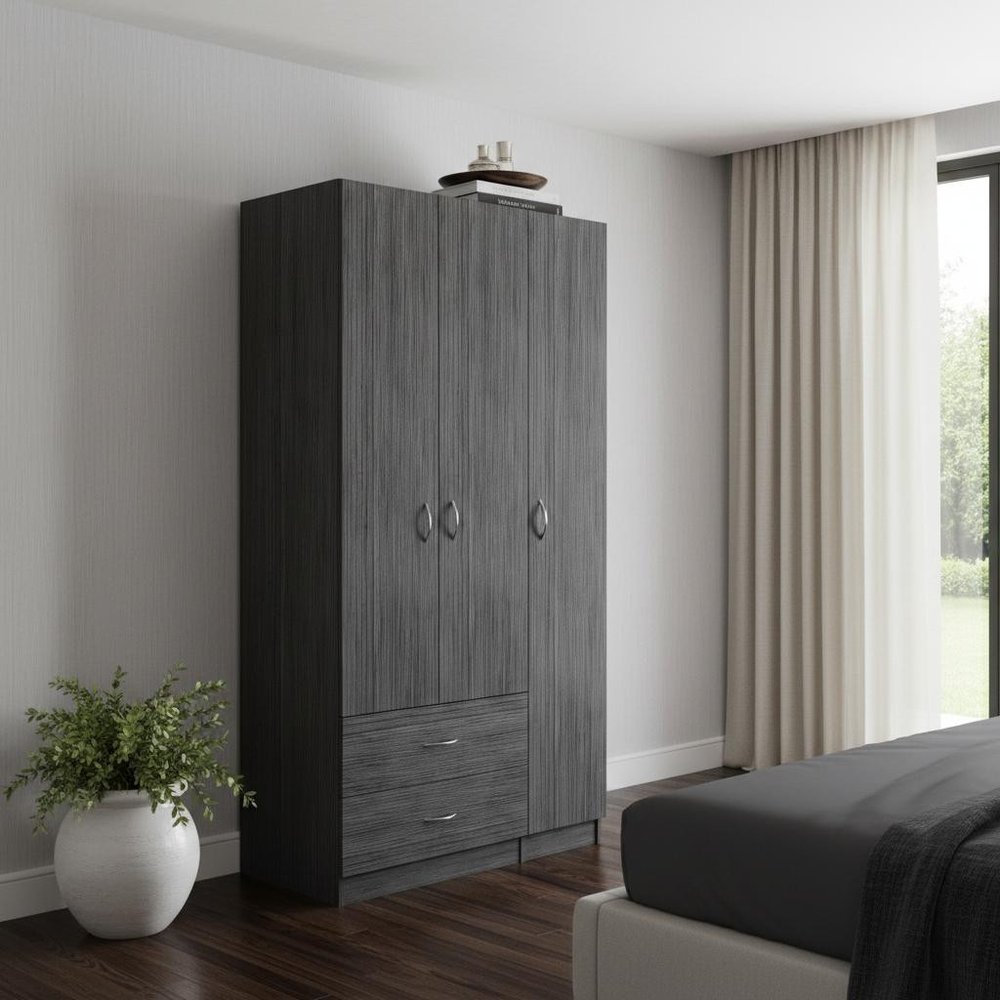 71" Gray Wood Three Door Two Drawer Combo Dresser