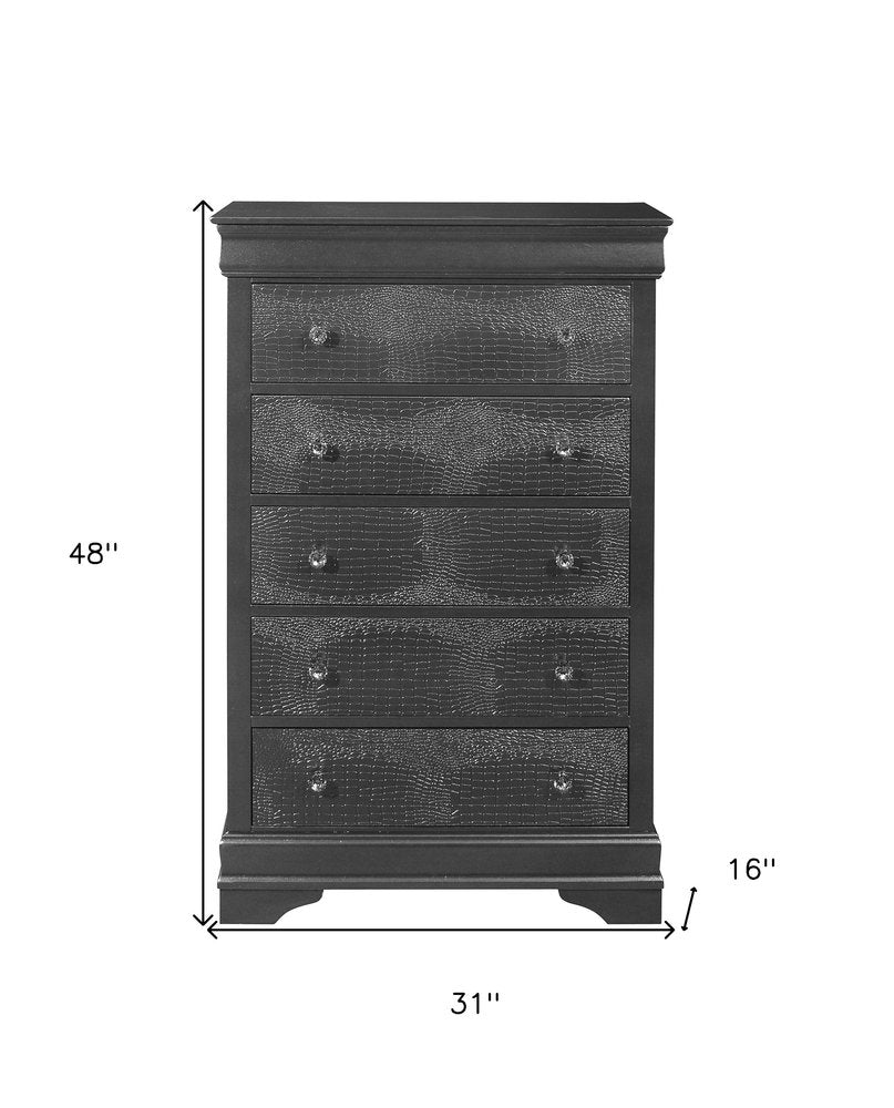 31" Gray Solid Wood Five Drawer Dresser