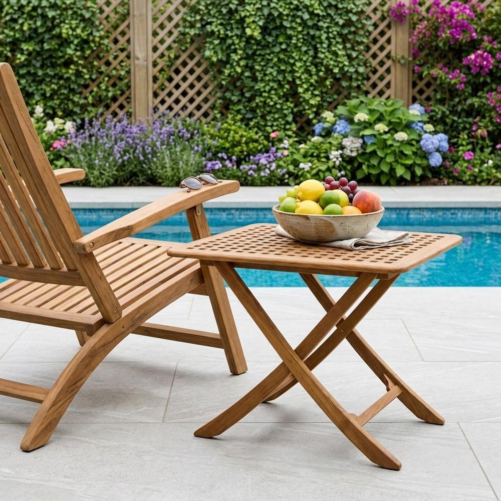 43" Brown Solid Wood Folding Outdoor Side Table