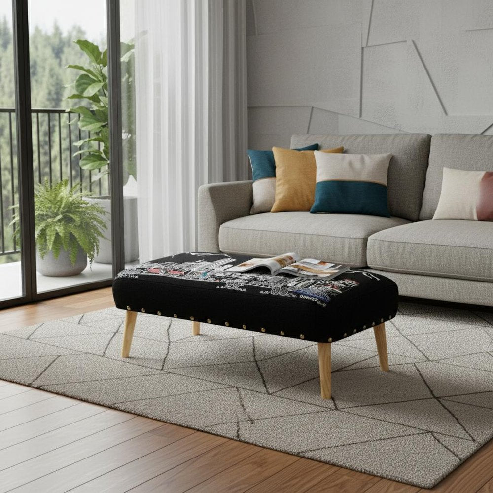 38" Gray and Brown Wool Ottoman