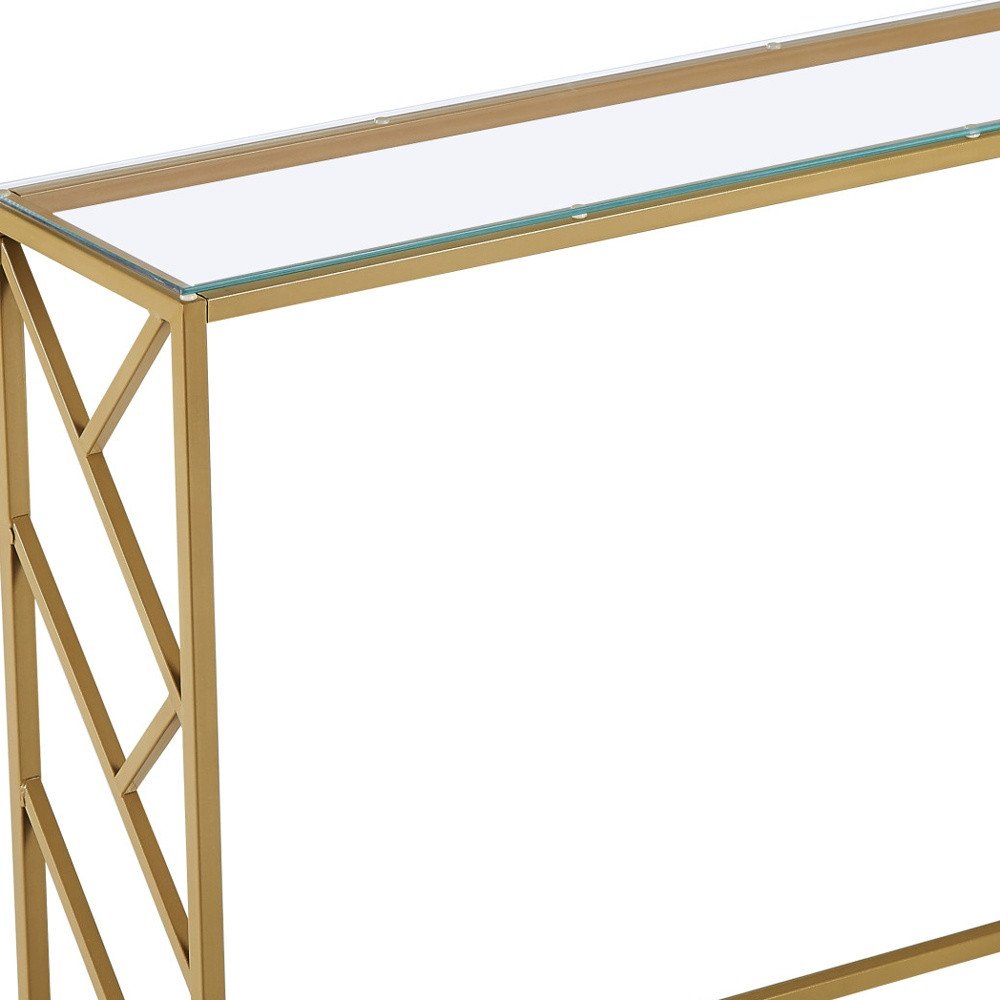42" Clear and Gold Glass and Steel Frame Console Table