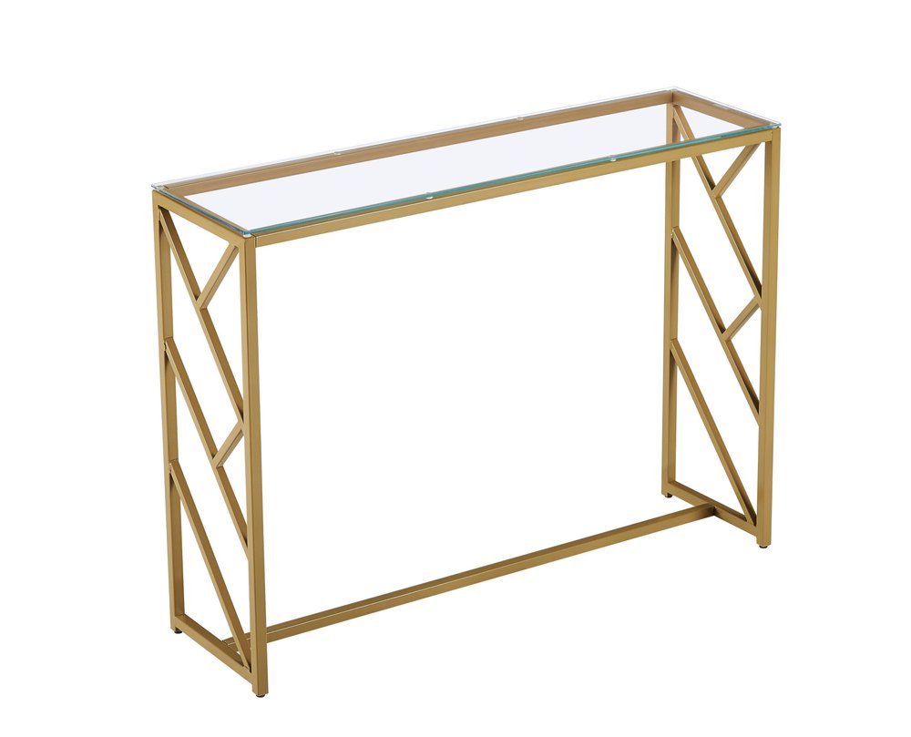 42" Clear and Gold Glass and Steel Frame Console Table