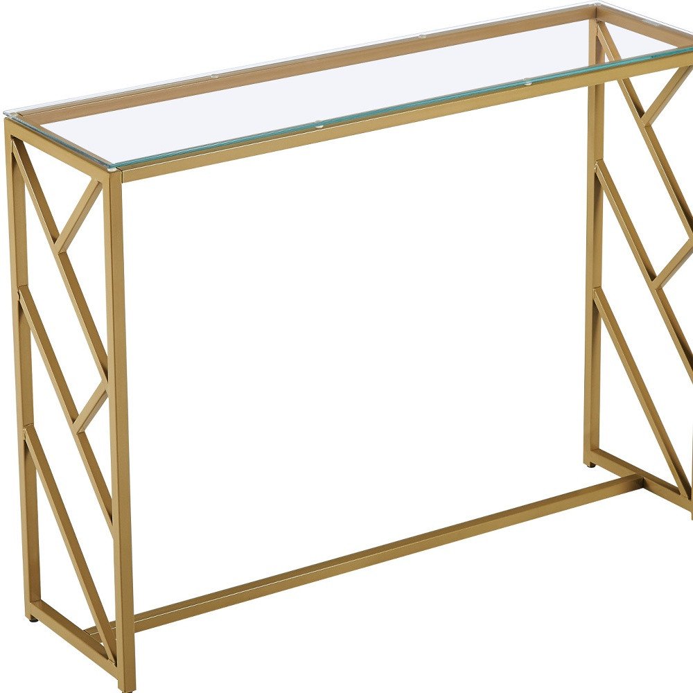 42" Clear and Gold Glass and Steel Frame Console Table
