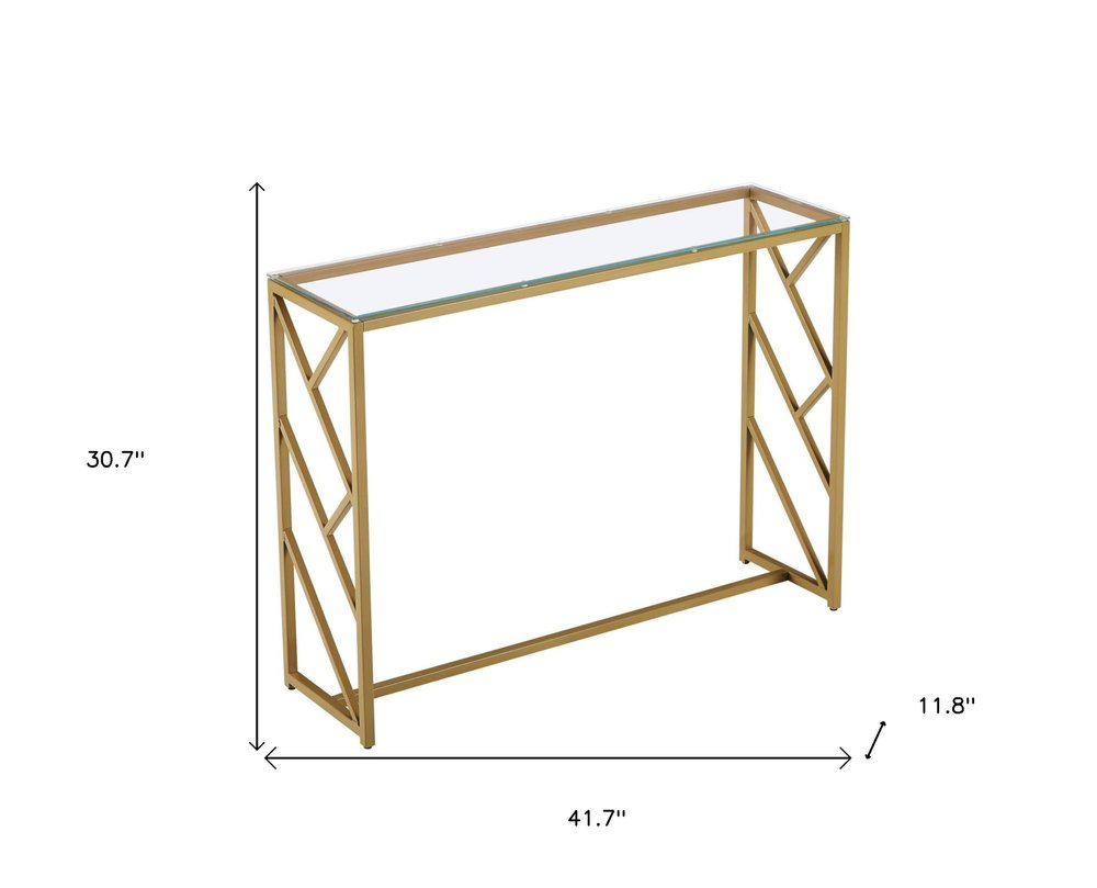 42" Clear and Gold Glass and Steel Frame Console Table
