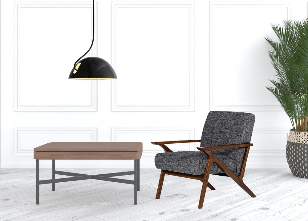 24" Gray And Brown Upholstered Arm Chair