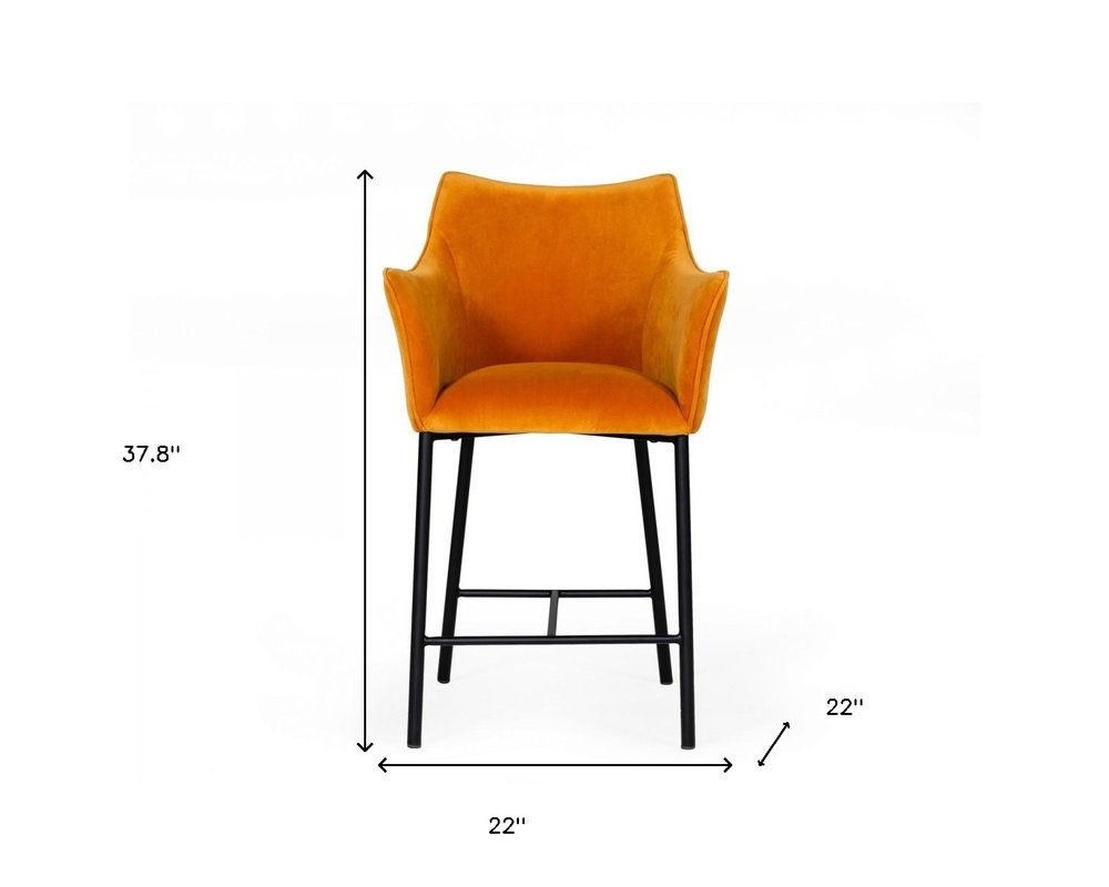 26" Yellow And Black Fabric And Iron Low Back Counter Height Bar Chair