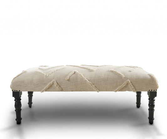 47" Cream and Black Cotton Upholstered Geometric Bench