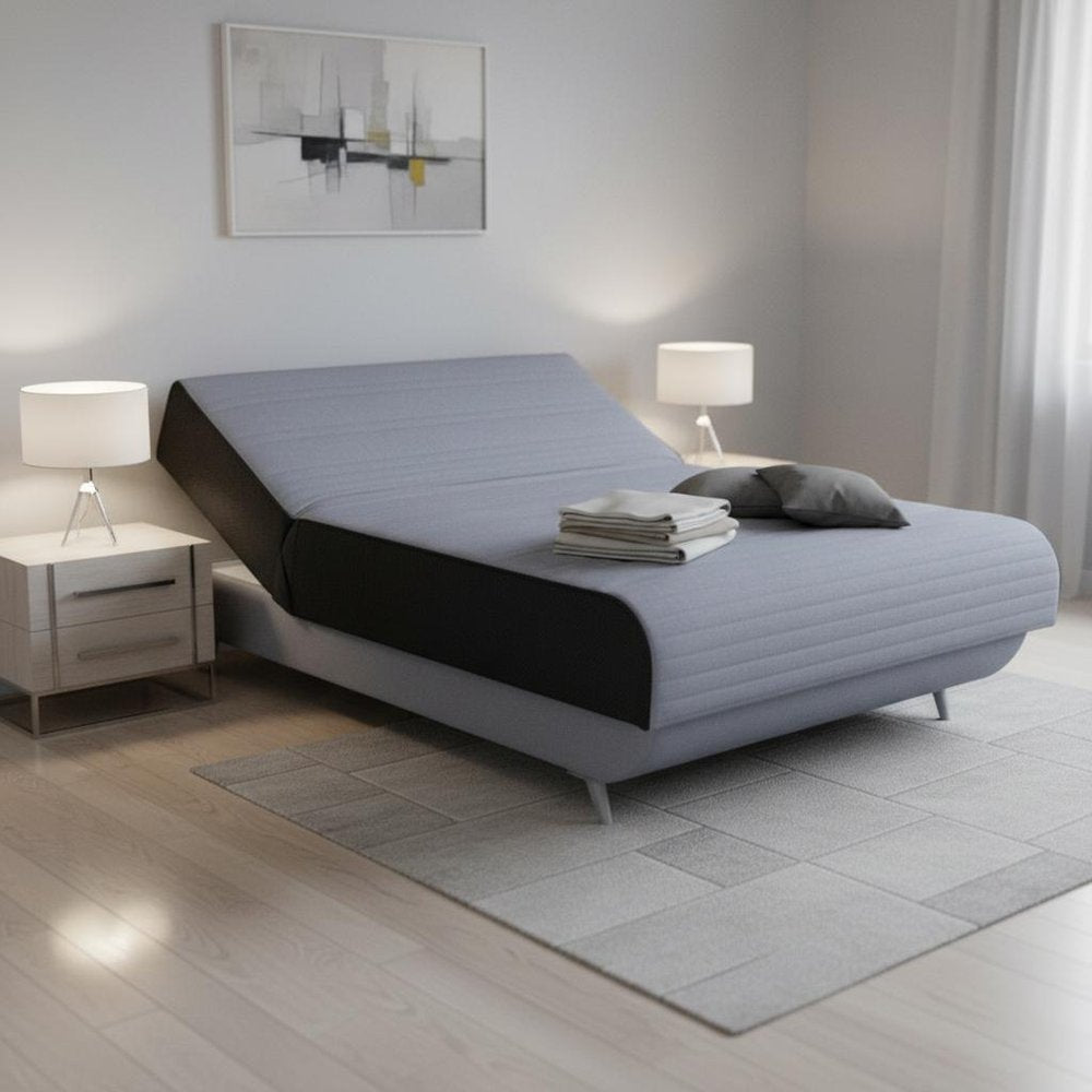 Light Gray Full Adjustable Upholstered Polyester No Bed Frame with Mattress
