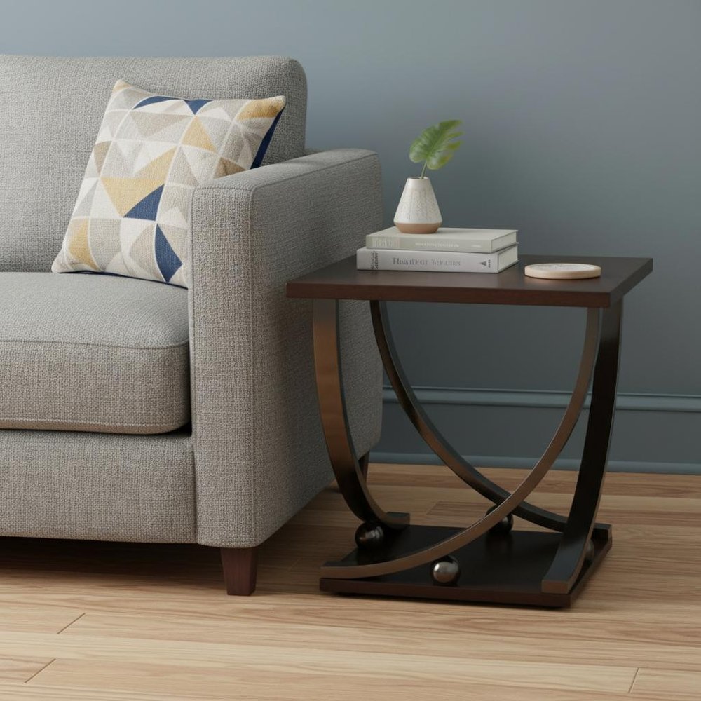 23" Brown And Black Wood And Nickel Square Floor Shelf End Table