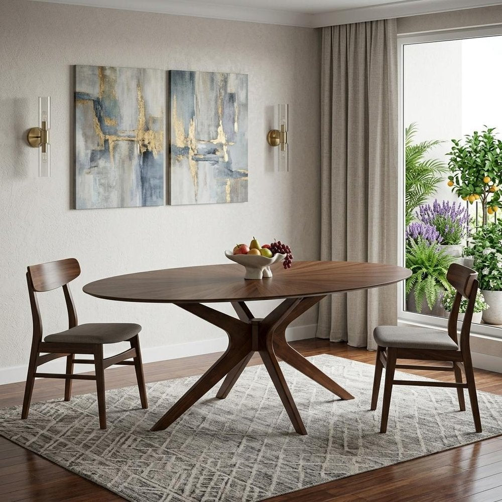 75" Brown Oval Solid Manufactured Wood Pedestal Base Dining Table