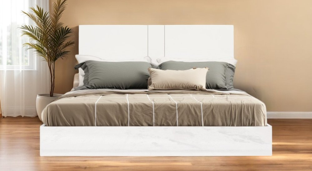 White And Taupe Wood Queen Bed Frame
