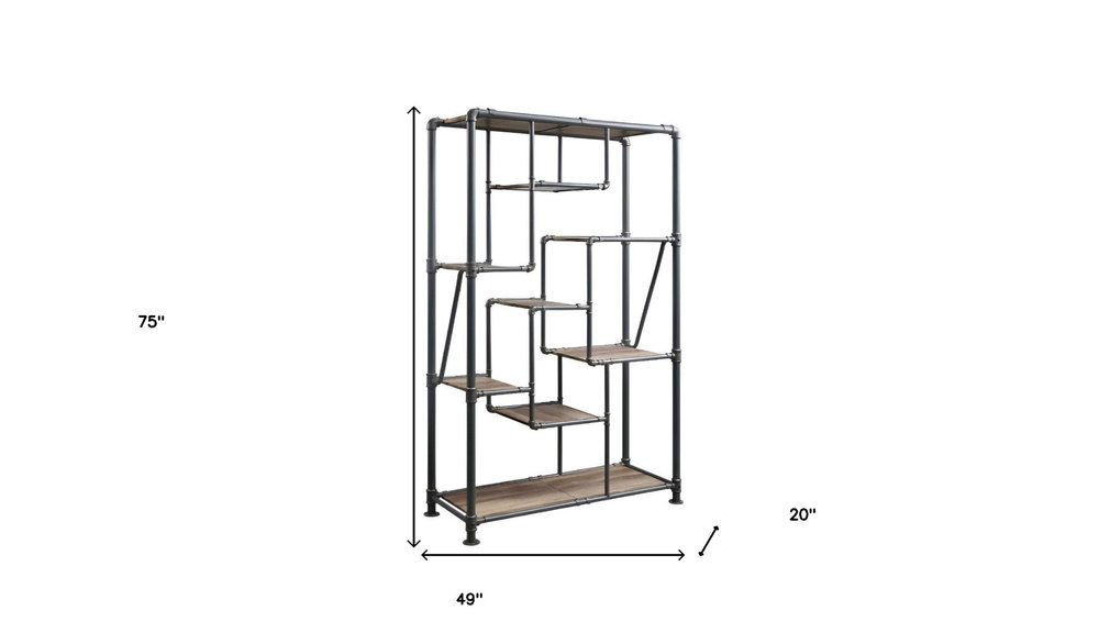Gray And Brown Metal Eight Tier Bookcase