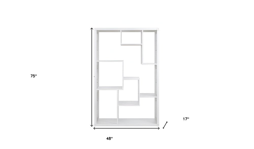 75" White Metal Seven Tier Geometric Bookcase