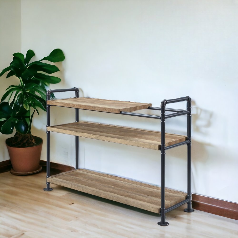 Brown And Black Metal Three Tier Etagere Bookcase