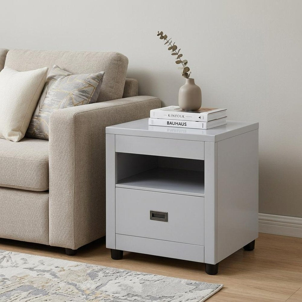 24" Dove Gray Square End Table With Drawer And Shelf