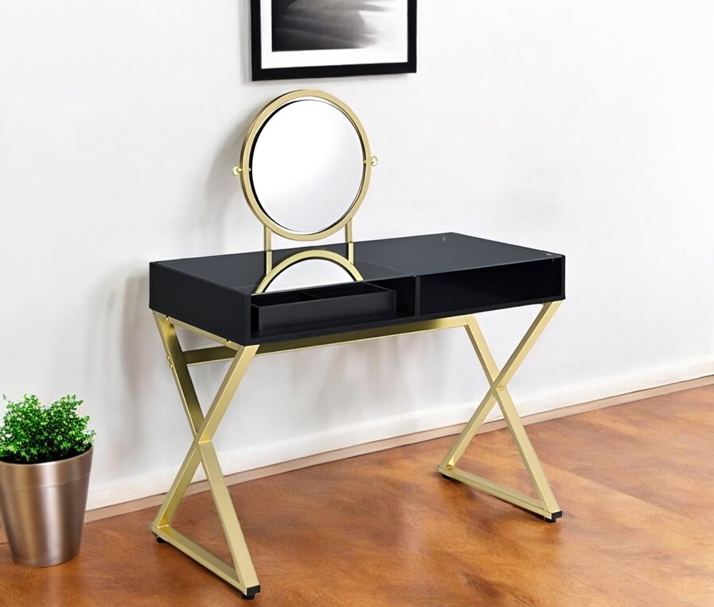 42" Black and Gold Mirrored Dresser