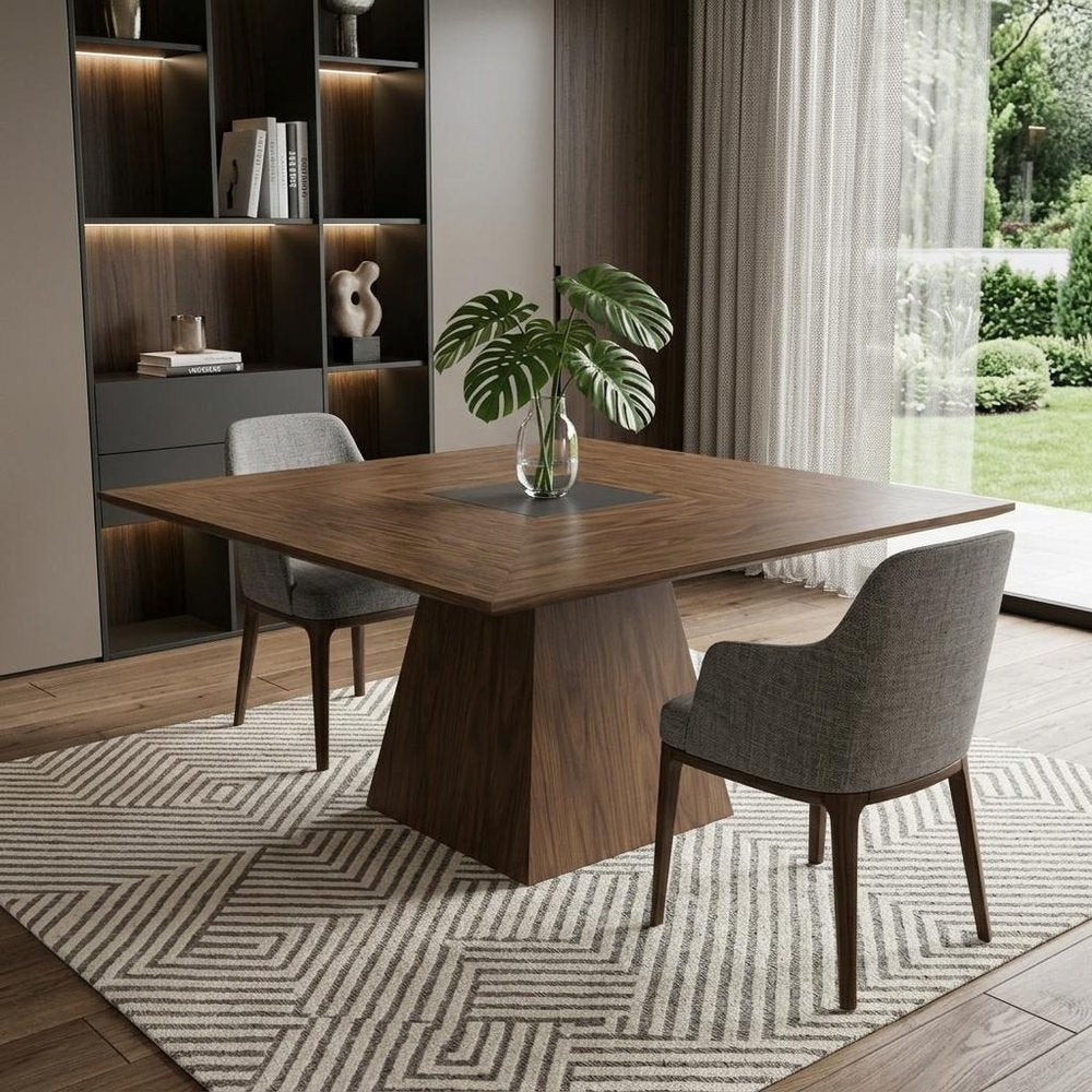 59" Walnut Square Solid Manufactured Wood Dining Table