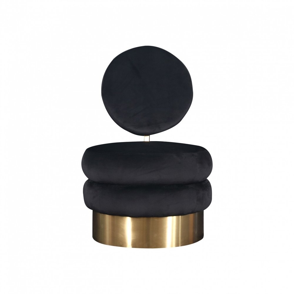 26" Black And Gold Velvet Barrel Chair
