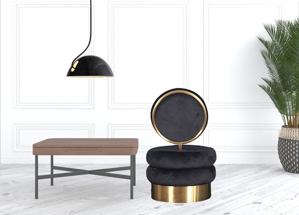 26" Black And Gold Velvet Barrel Chair