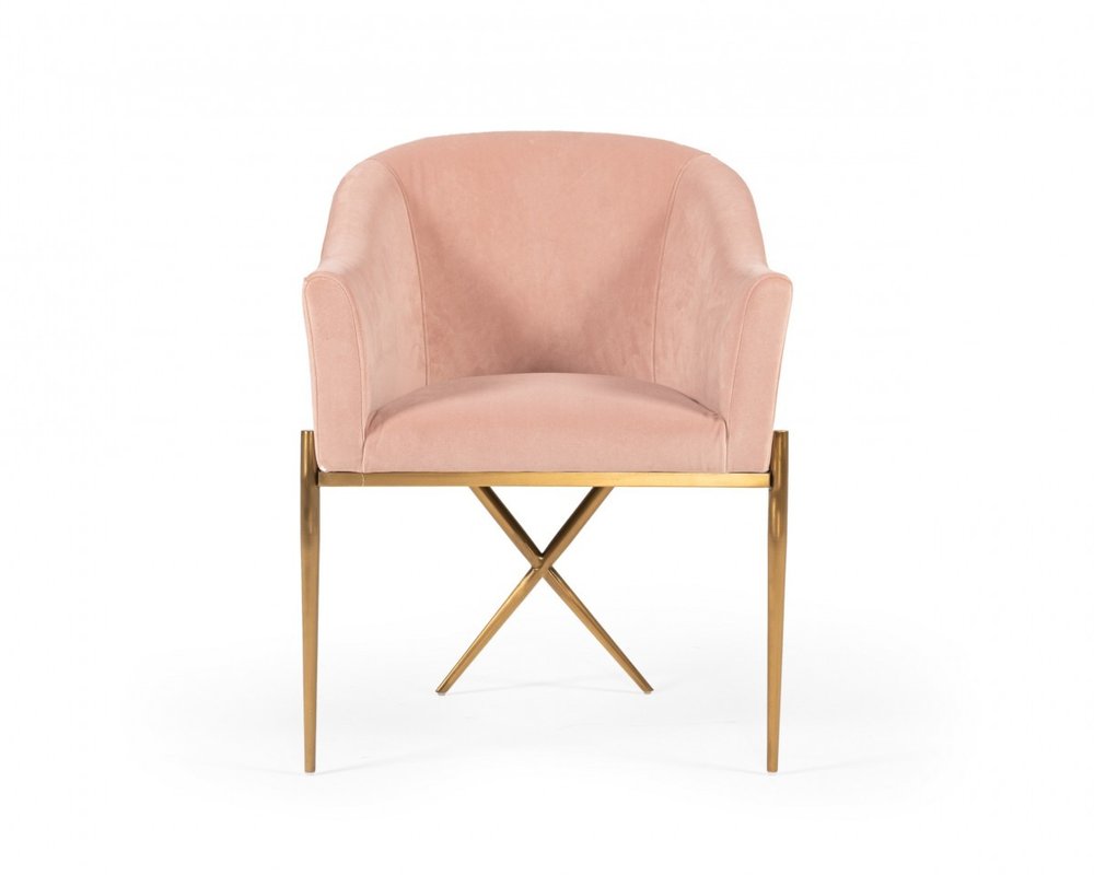 25" Pink And Gold Velvet Arm Chair