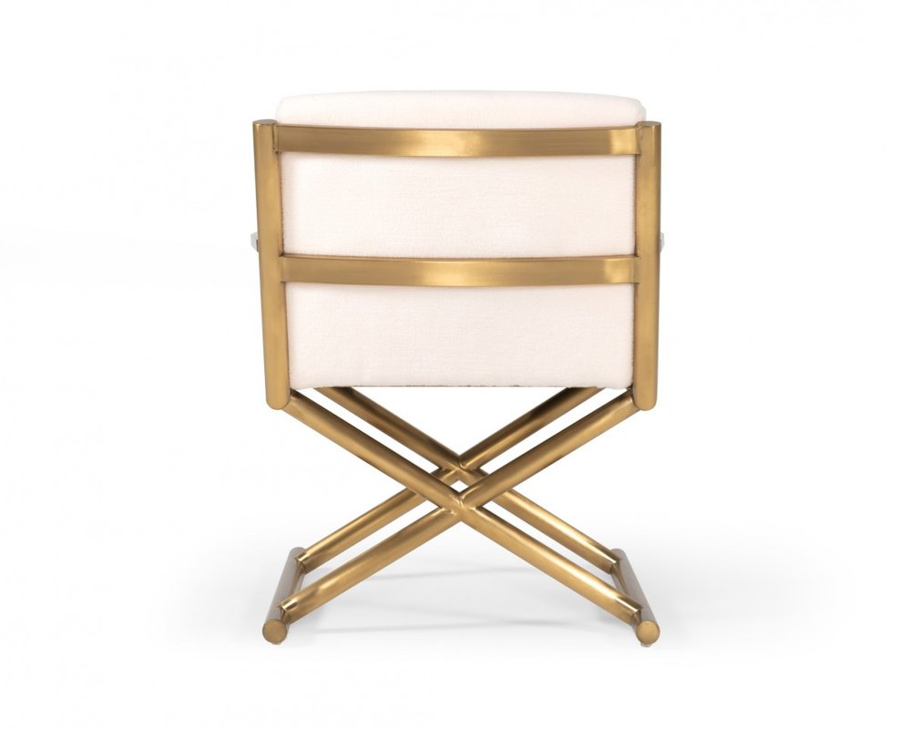 27" White And Gold Sherpa Arm Chair