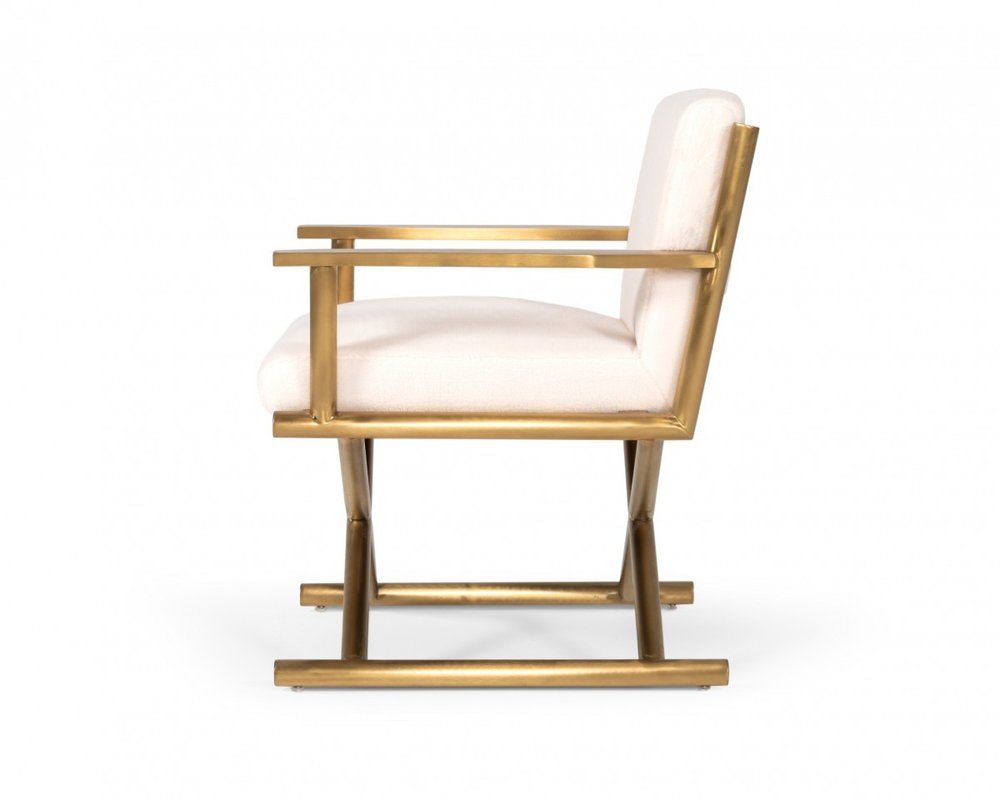 27" White And Gold Sherpa Arm Chair