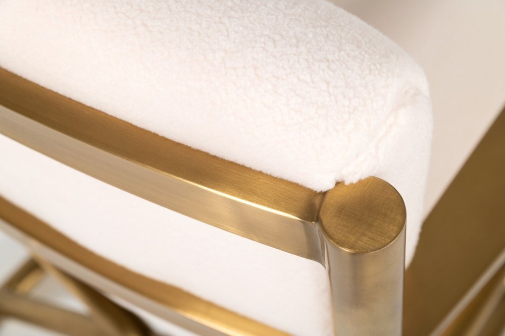 27" White And Gold Sherpa Arm Chair