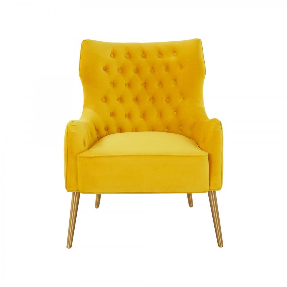 30" Yellow And Gold Velvet Arm Chair
