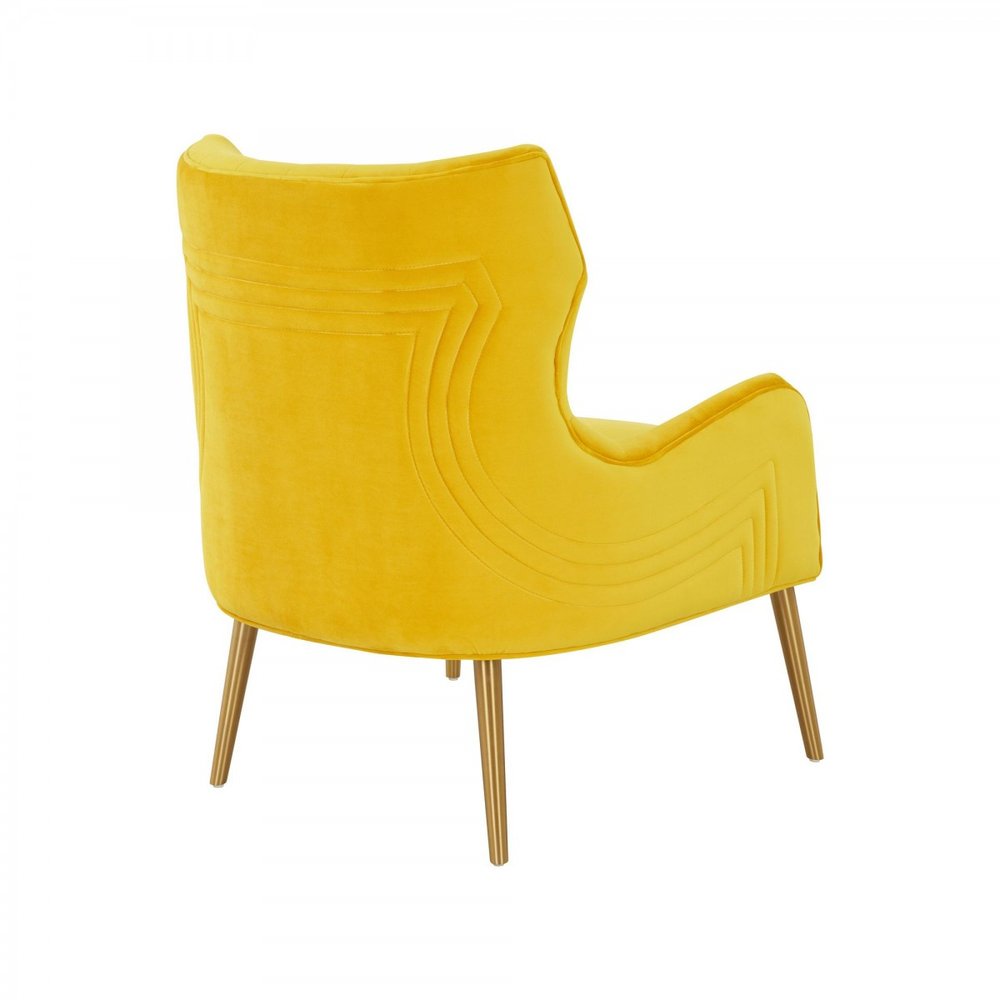 30" Yellow And Gold Velvet Arm Chair