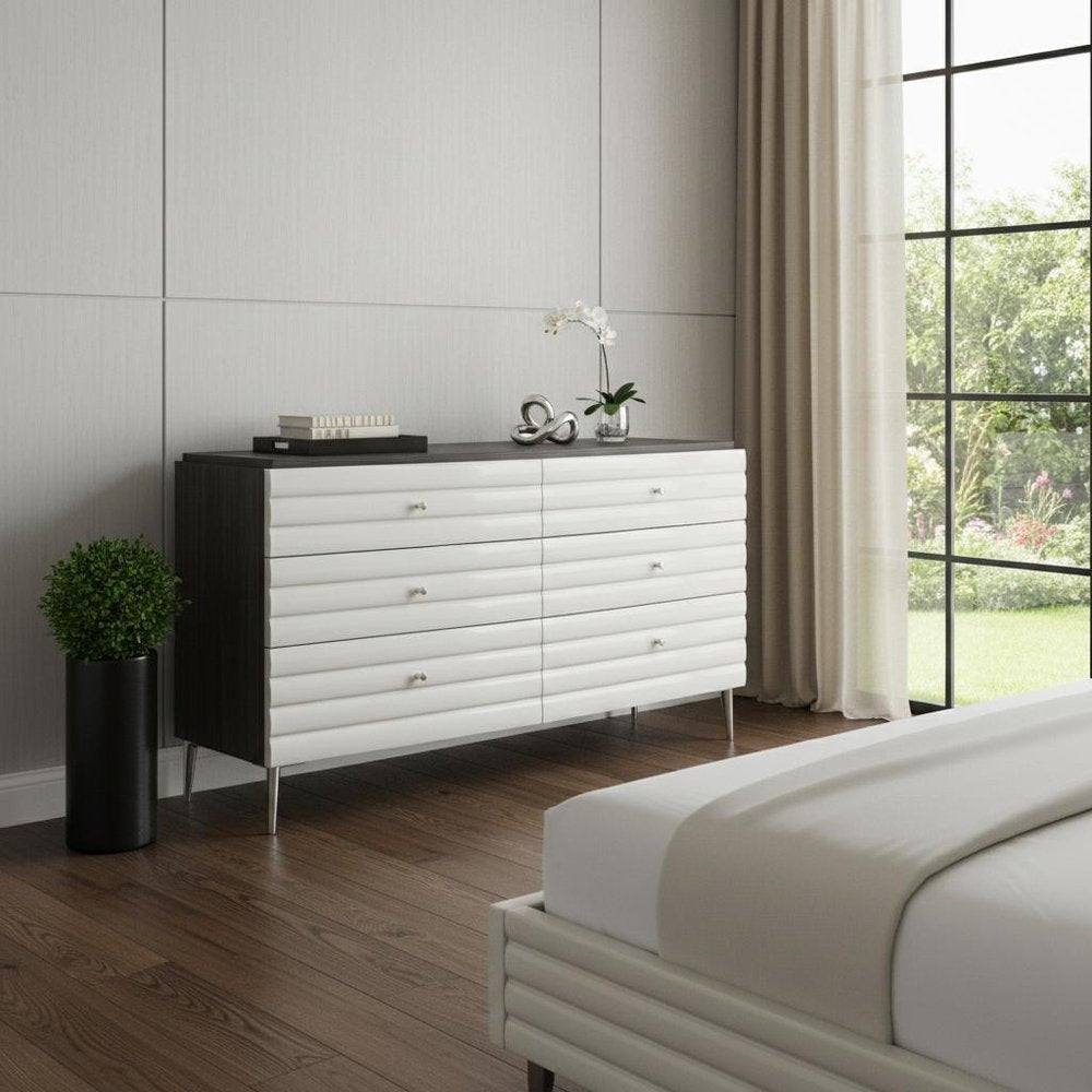 62" Gray Wood Six Drawer Double Dresser