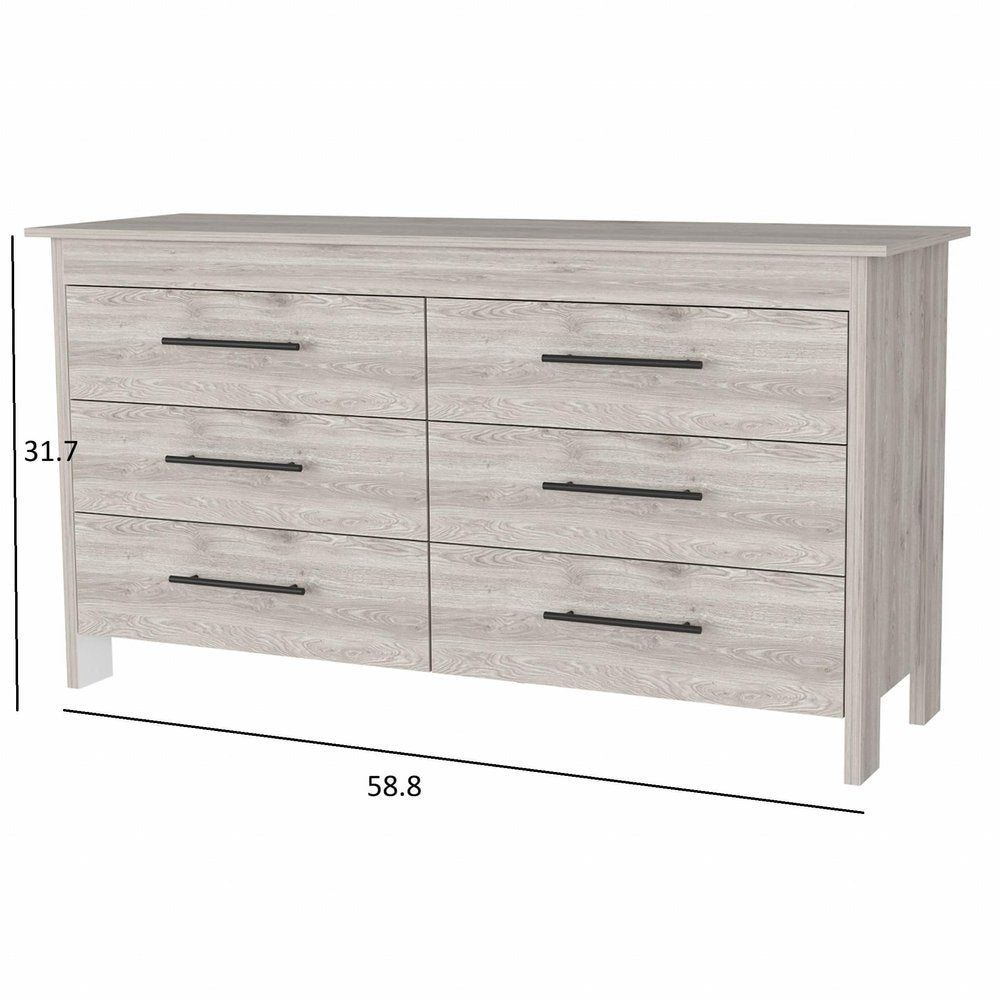 32" Light Gray Wood And Metal Six Drawer Double Dresser