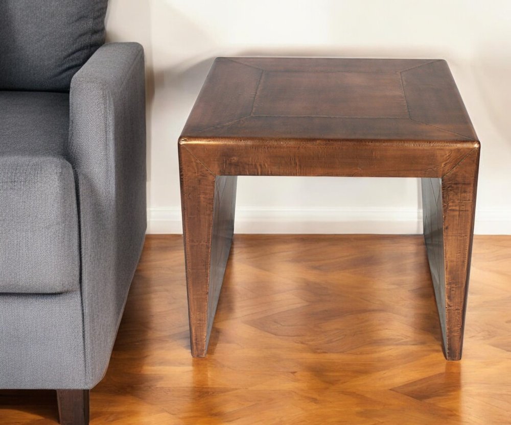 24" Copper Wood and Metal Square End Table