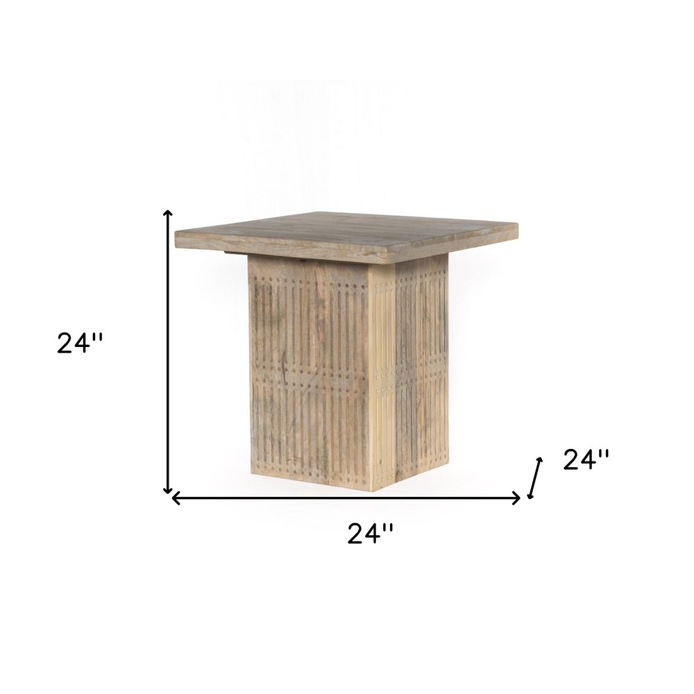 24" Ivory Distressed Solid Wood Square Pedestal End Table